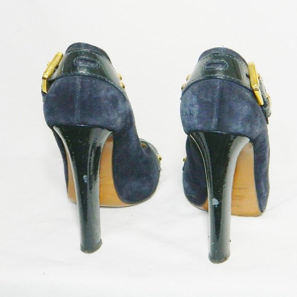 DSQUARED Black Suede Patent Buckle Pumps Sz 38.5 - Picture 3 of 6